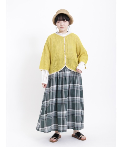 Samansa Mos2（サマンサ モスモス）の「配色スカラップカーディガン（カーディガン/ボレロ・レディース・ブラック/イエロー/モカ/キナリ・ﾌﾘ-）」の11枚目の写真