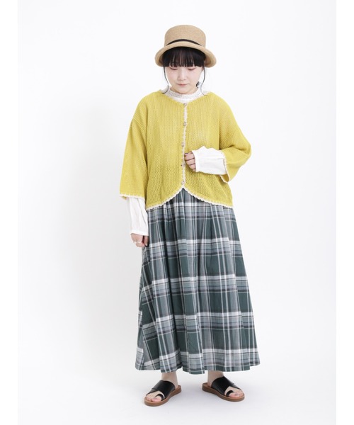 Samansa Mos2（サマンサ モスモス）の「配色スカラップカーディガン（カーディガン/ボレロ・レディース・ブラック/イエロー/モカ/キナリ・ﾌﾘ-）」の12枚目の写真