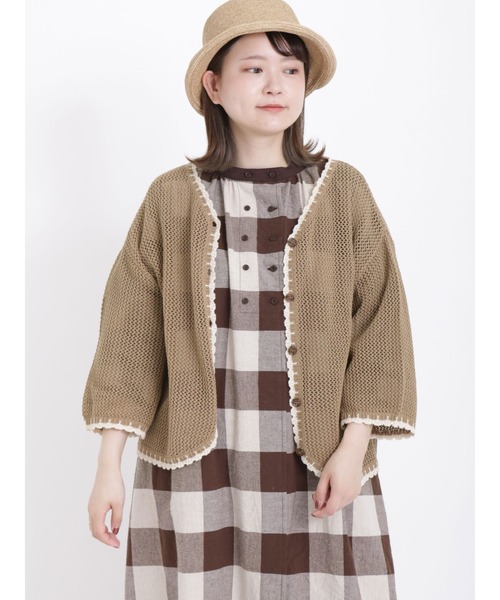 Samansa Mos2（サマンサ モスモス）の「配色スカラップカーディガン（カーディガン/ボレロ・レディース・ブラック/イエロー/モカ/キナリ・ﾌﾘ-）」の13枚目の写真