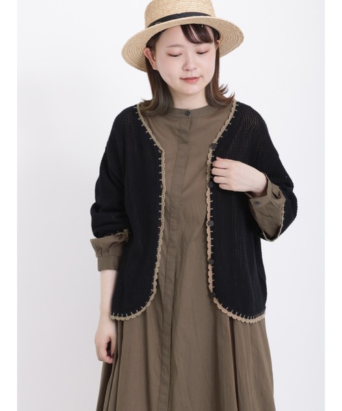 Samansa Mos2（サマンサ モスモス）の「配色スカラップカーディガン（カーディガン/ボレロ・レディース・ブラック/イエロー/モカ/キナリ・ﾌﾘ-）」の16枚目の写真