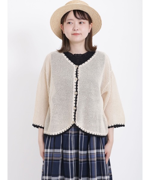 Samansa Mos2（サマンサ モスモス）の「配色スカラップカーディガン（カーディガン/ボレロ・レディース・ブラック/イエロー/モカ/キナリ・ﾌﾘ-）」の21枚目の写真