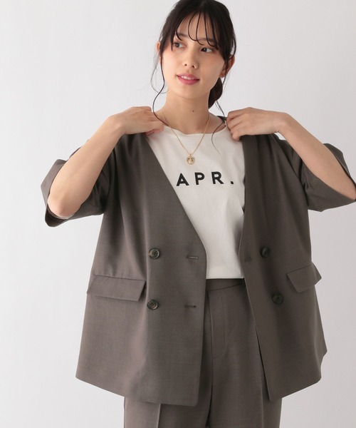リネンライク ノーカラージャケット セットアップ着用可【AOKI
