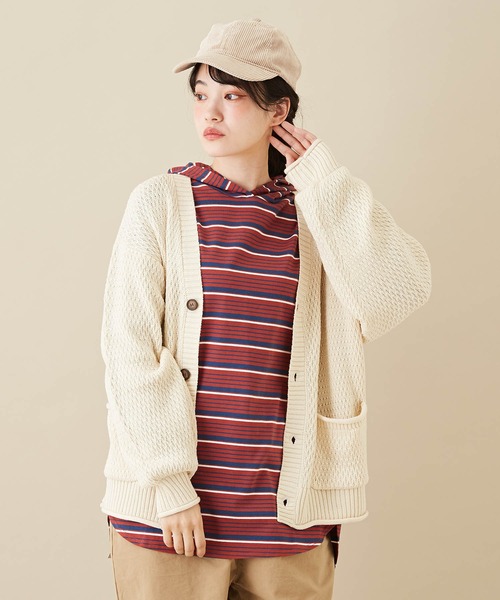 CUBE SUGAR（キューブシュガー）の「バルキーニットVネックカーディガン（カーディガン/ボレロ・レディース・ブラック/ブラック系その他/ナチュラル/パープル/マスタード・M）」の3枚目の写真