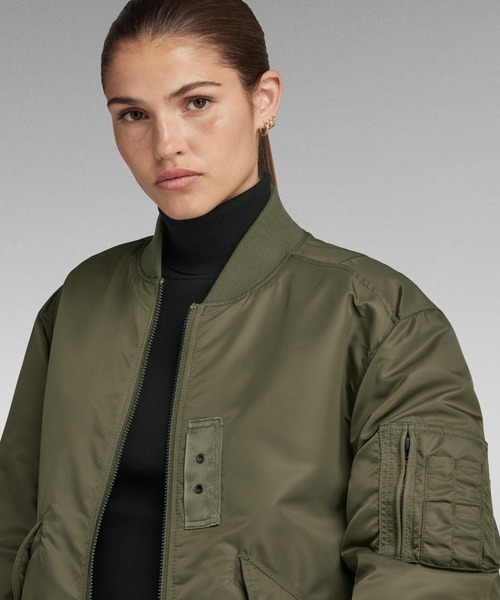 G-Star RAW MA-1ジャケット Mサイズ オリーブグリーン セール】【UNISEX】Long Bomber Jacket/MA1ディテールロングボンバー