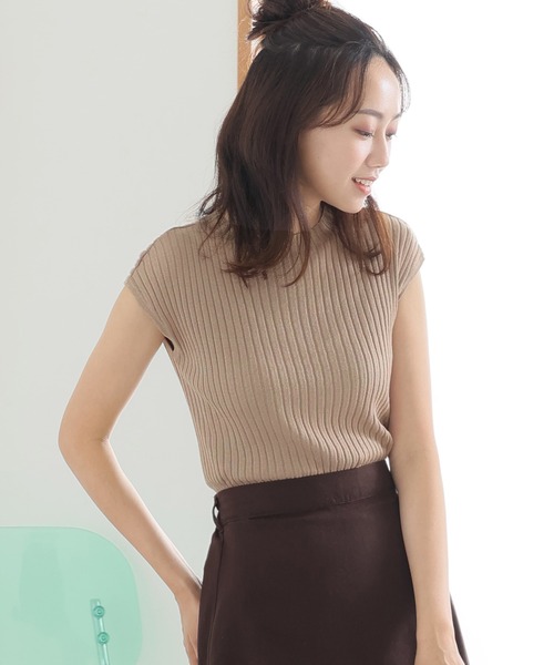 ElegChic(エレグシック)の「プチハイネックフレンチスリーブサマーニット(ニット/セーター・レディース・ブラック/グレイッシュベージュ/ブルー/オフホワイト・XL/4L/M)」の17枚目の写真