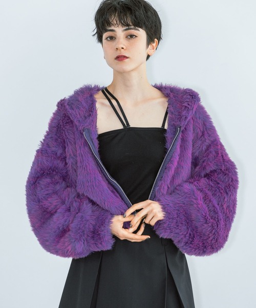 PAGEBOY（ページボーイ）の「MIXシャギーショートパーカー（パーカー・レディース・ブラック/パープル/オフホワイト・FREE）」の5枚目の写真