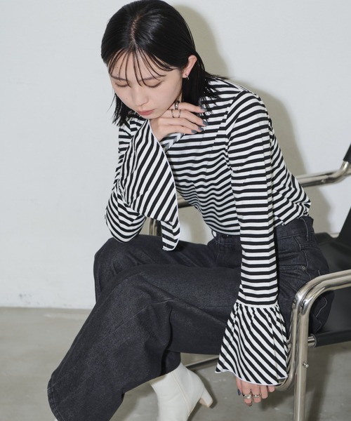 lija リージャM フリル袖 Tシャツ lijaリージャM グレー フリル袖 Tシャツ