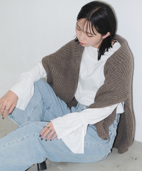 lija リージャM フリル袖 Tシャツ レディなヴィンテージスタイル。綿100％カレッジピグメント袖