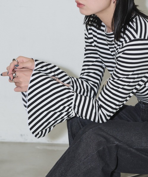 lija リージャM フリル袖 Tシャツ セール】袖フリルロングスリーブTシャツ（Tシャツ/カットソー