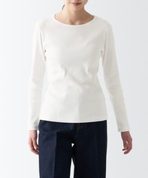 ストレッチリブ編みクルーネック長袖Tシャツ