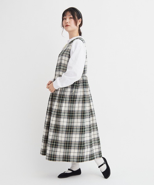 bulle de savon（ビュルデサボン）の「cotton washer twill check ワンピース（ワンピース・レディース・ブルー/アイボリー・FREE）」の4枚目の写真