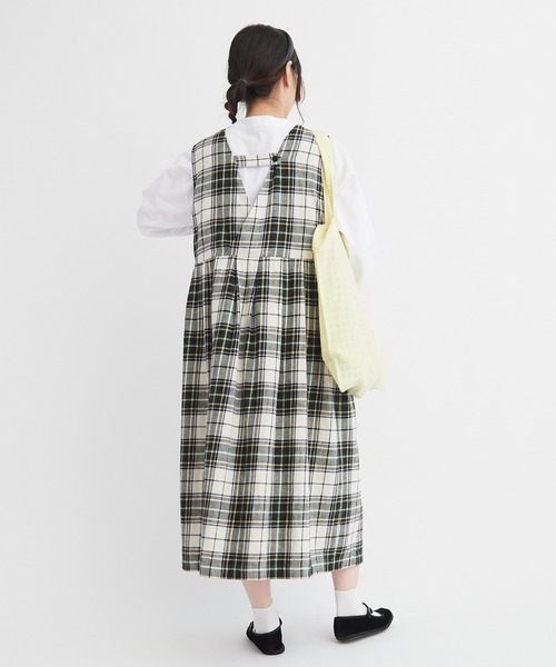 bulle de savon（ビュルデサボン）の「cotton washer twill check ワンピース（ワンピース・レディース・ブルー/アイボリー・FREE）」の5枚目の写真