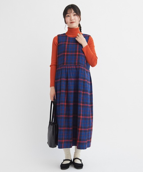 bulle de savon（ビュルデサボン）の「cotton washer twill check ワンピース（ワンピース・レディース・ブルー/アイボリー・FREE）」の6枚目の写真