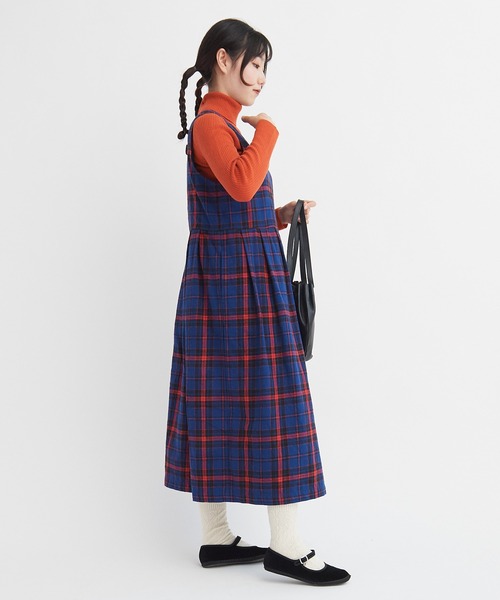 bulle de savon（ビュルデサボン）の「cotton washer twill check ワンピース（ワンピース・レディース・ブルー/アイボリー・FREE）」の9枚目の写真