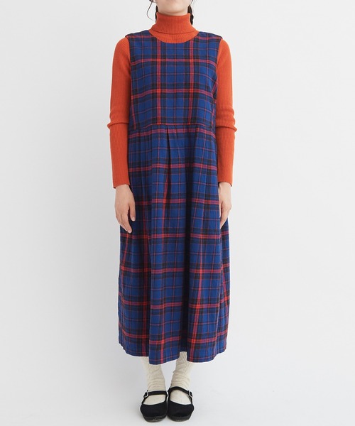 bulle de savon（ビュルデサボン）の「cotton washer twill check ワンピース（ワンピース・レディース・ブルー/アイボリー・FREE）」の10枚目の写真