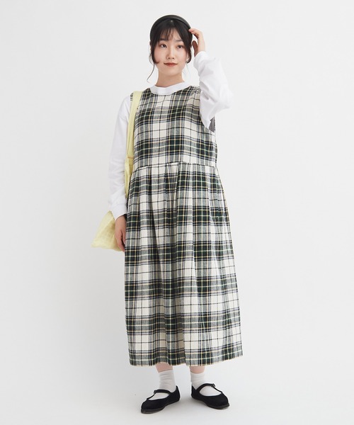 bulle de savon（ビュルデサボン）の「cotton washer twill check ワンピース（ワンピース・レディース・ブルー/アイボリー・FREE）」の3枚目の写真