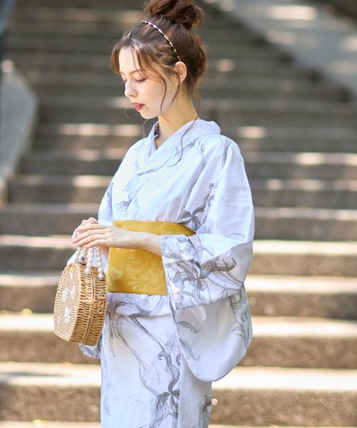 tocco closet(トッコ クローゼット)の「【浴衣&作り帯の2点セット】水彩画×洋花柄浴衣(浴衣・レディース・イエロー・FREE)」の5枚目の写真