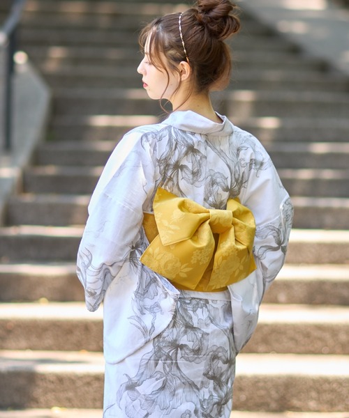 tocco closet(トッコ クローゼット)の「【浴衣&作り帯の2点セット】水彩画×洋花柄浴衣(浴衣・レディース・イエロー・FREE)」の8枚目の写真