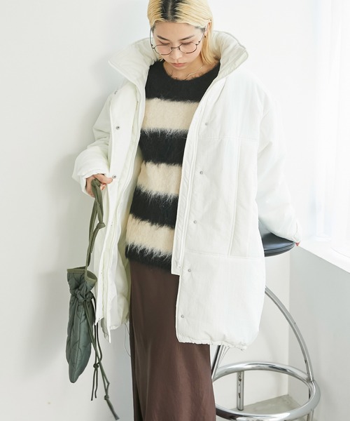 Chaco closet（チャコ クローゼット）の「シャギーニットワイドボーダーオーバーサイズプルオーバー（ニット/セーター・レディース・ネイビー/レッド/ブラック/グリーン・FREE）」の5枚目の写真