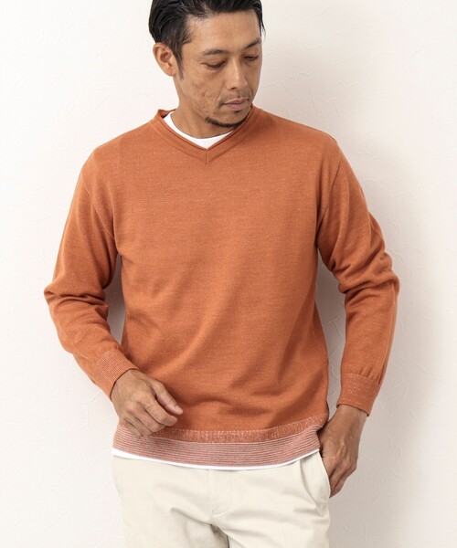 NOLLEY'S goodman（ノーリーズグッドマン）の「ロンT付き プレーティング レイヤード Vネックニット（ニット/セーター・メンズ・ネイビー/グレー/イエロー/チャコールグレー・M/L/XL）」の5枚目の写真