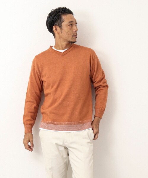 NOLLEY'S goodman（ノーリーズグッドマン）の「ロンT付き プレーティング レイヤード Vネックニット（ニット/セーター・メンズ・ネイビー/グレー/イエロー/チャコールグレー・M/L/XL）」の6枚目の写真