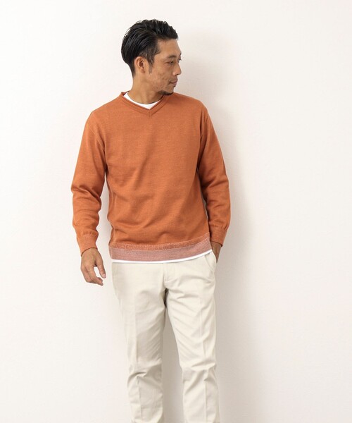 NOLLEY'S goodman（ノーリーズグッドマン）の「ロンT付き プレーティング レイヤード Vネックニット（ニット/セーター・メンズ・ネイビー/グレー/イエロー/チャコールグレー・M/L/XL）」の10枚目の写真