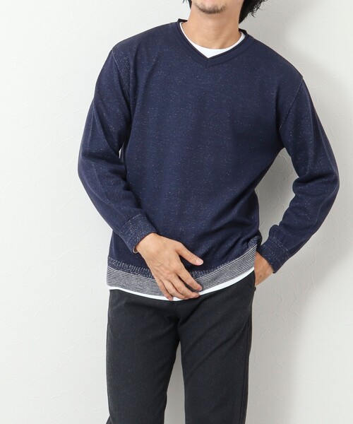NOLLEY'S goodman（ノーリーズグッドマン）の「ロンT付き プレーティング レイヤード Vネックニット（ニット/セーター・メンズ・ネイビー/グレー/イエロー/チャコールグレー・M/L/XL）」の15枚目の写真