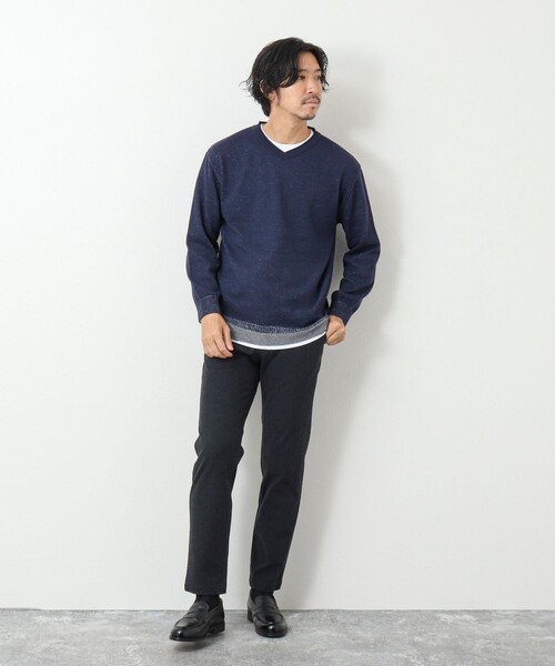NOLLEY'S goodman（ノーリーズグッドマン）の「ロンT付き プレーティング レイヤード Vネックニット（ニット/セーター・メンズ・ネイビー/グレー/イエロー/チャコールグレー・M/L/XL）」の18枚目の写真
