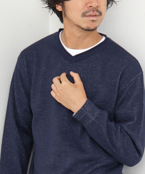 NOLLEY'S goodman（ノーリーズグッドマン）の「ロンT付き プレーティング レイヤード Vネックニット（ニット/セーター・メンズ・ネイビー/グレー/イエロー/チャコールグレー・M/L/XL）」の19枚目の写真