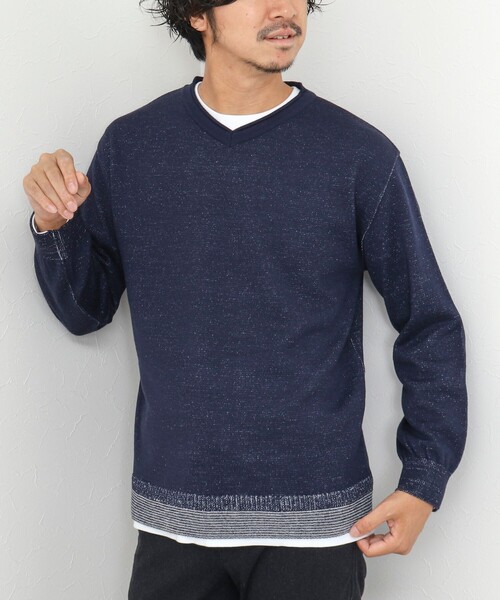 NOLLEY'S goodman（ノーリーズグッドマン）の「ロンT付き プレーティング レイヤード Vネックニット（ニット/セーター・メンズ・ネイビー/グレー/イエロー/チャコールグレー・M/L/XL）」の20枚目の写真