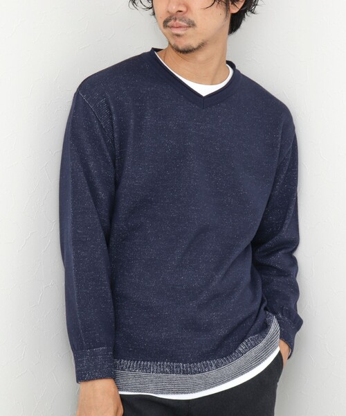 NOLLEY'S goodman（ノーリーズグッドマン）の「ロンT付き プレーティング レイヤード Vネックニット（ニット/セーター・メンズ・ネイビー/グレー/イエロー/チャコールグレー・M/L/XL）」の21枚目の写真