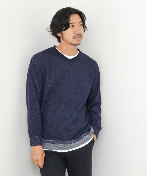 NOLLEY'S goodman（ノーリーズグッドマン）の「ロンT付き プレーティング レイヤード Vネックニット（ニット/セーター・メンズ・ネイビー/グレー/イエロー/チャコールグレー・M/L/XL）」の22枚目の写真