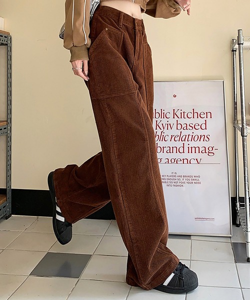 メゾンエウレカ ブラウン コーデュロイ ワイドパンツ HALEY PESCA/コーデュロイ ワイドレッグパンツ（その他パンツ