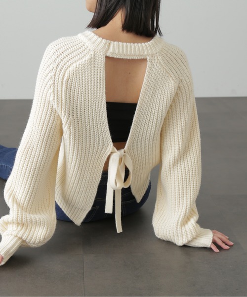 FREE'S MART（フリーズマート）の「後ろ開きバックリボンニット（ニット/セーター・レディース・パープル系その他/グリーン/ブラック/ホワイト・FREE）」の5枚目の写真