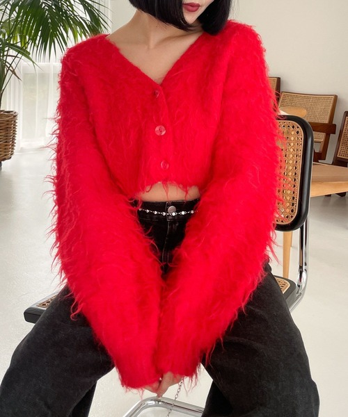 Heather(ヘザー)の「シャギーショートカーディガン 987109(カーディガン/ボレロ・レディース・オフホワイト/グレー/ピンク/レッド・FREE)」の4枚目の写真