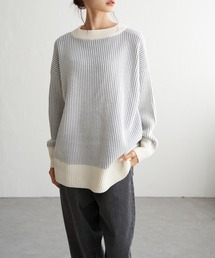 ✖︎ マメクロゴウチ 3D ストライプ ニット プルオーバー セーター 紺 M 19 マメクロゴウチ 3D ストライプ ニット プルオーバー セーター 紺 M