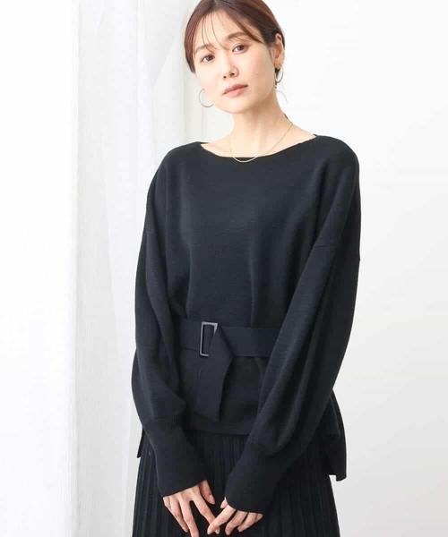 OFUON le MK（オフオンルエムケー）の「ベルト付きボートネックニット/洗える［セットアップ対応］（ニット/セーター・レディース・グリーン/ブラック/グレー系その他・38）」の21枚目の写真