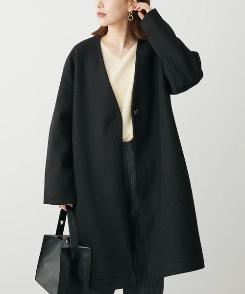 Green　Parks（グリーンパークス）の「洗えるVネックミディ丈コート（その他アウター・レディース・ライトグレー/ライトベージュ/サックスブルー/ブラック・FREE）」の2枚目の写真