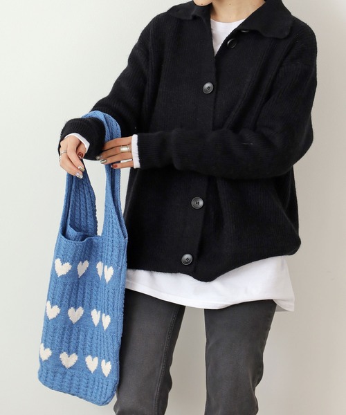 ROOPTOKYO（ループトウキョウ）の「ハート柄ニットバッグ（ショルダーバッグ・レディース・ベージュ/オフホワイト/ブルー・FREE）」の8枚目の写真