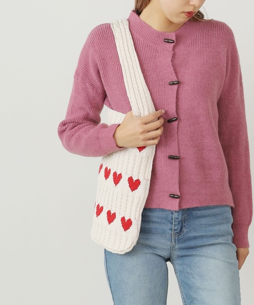 ROOPTOKYO（ループトウキョウ）の「ハート柄ニットバッグ（ショルダーバッグ・レディース・ベージュ/オフホワイト/ブルー・FREE）」の5枚目の写真