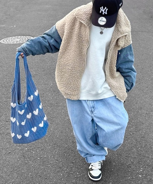 ROOPTOKYO（ループトウキョウ）の「ハート柄ニットバッグ（ショルダーバッグ・レディース・ベージュ/オフホワイト/ブルー・FREE）」の10枚目の写真