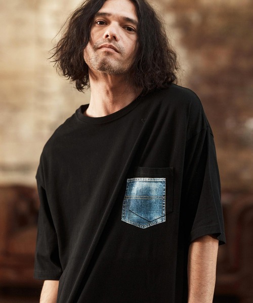 CAMBIO(カンビオ)の「mt8831- フェイクポケットプリントTシャツ(デニム)(Tシャツ/カットソー・メンズ・ネイビー/ホワイト/グレー/ブラック・S/M/L/XL)」の3枚目の写真