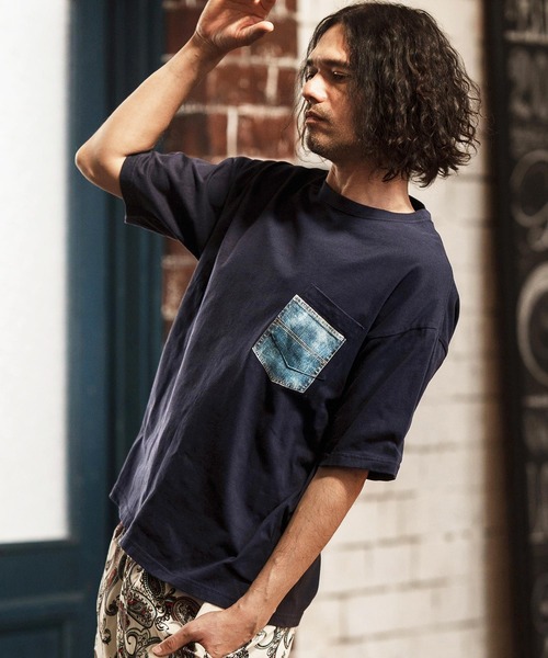 セール】mt8831- フェイクポケットプリントTシャツ（デニム）（Tシャツ