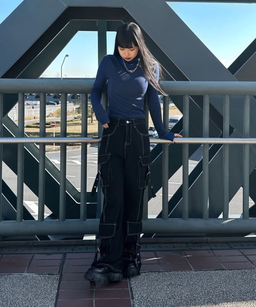 LVEU.（ラブユ.）の「【LVEU.】ステッチデザインデニムカーゴパンツ / ボトムス デニム パンツ ワイド ルーズ ブラック ステッチ ベルト カーゴ ワーク（カーゴパンツ・レディース・ブラック・FREE）」の18枚目の写真