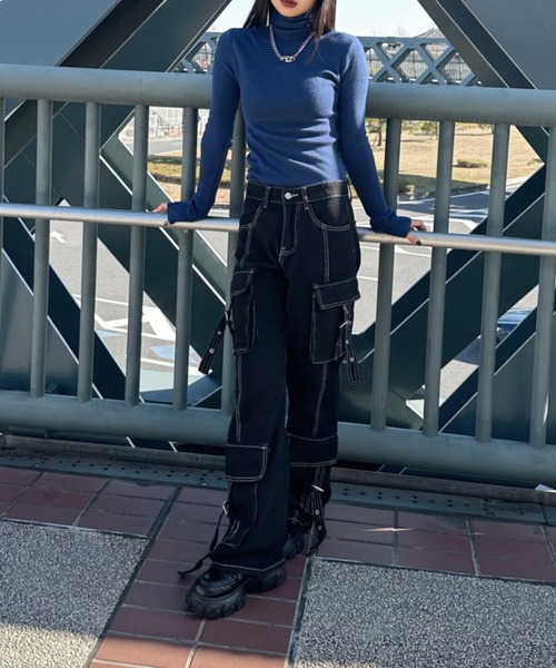 LVEU.（ラブユ.）の「【LVEU.】ステッチデザインデニムカーゴパンツ / ボトムス デニム パンツ ワイド ルーズ ブラック ステッチ ベルト カーゴ ワーク（カーゴパンツ・レディース・ブラック・FREE）」の20枚目の写真