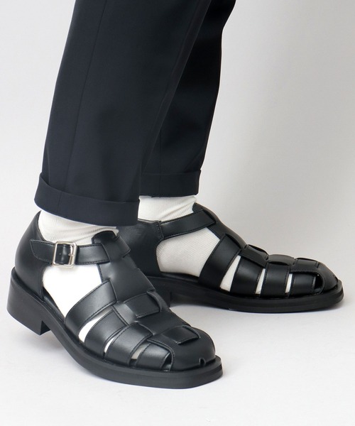 セール】スクエアトゥ ヒールアップ グルカサンダル（サンダル