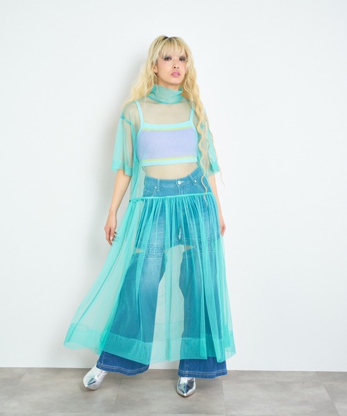 ANNA SUI NYC（アナ スイ エヌ ワイ シー）の「ANNA SUI NYC チュールモックネックドレス（ワンピース・レディース・イエロー/ミント/ピンク/ブラック・FREE）」の3枚目の写真