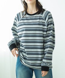 【リンクコーデ】【ママサイズ】リブ配色 ステッチラグラン 長袖Tシャツ