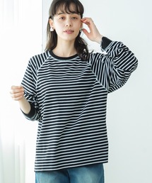 【リンクコーデ】【ママサイズ】リブ配色 ステッチラグラン 長袖Tシャツ