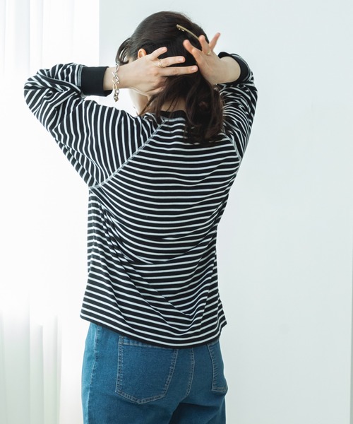pairmanon(ペアマノン)の「【リンクコーデ】【ママサイズ】リブ配色 ステッチラグラン 長袖Tシャツ(Tシャツ/カットソー・レディース・ブラック系その他/ブラック・FREE)」の4枚目の写真